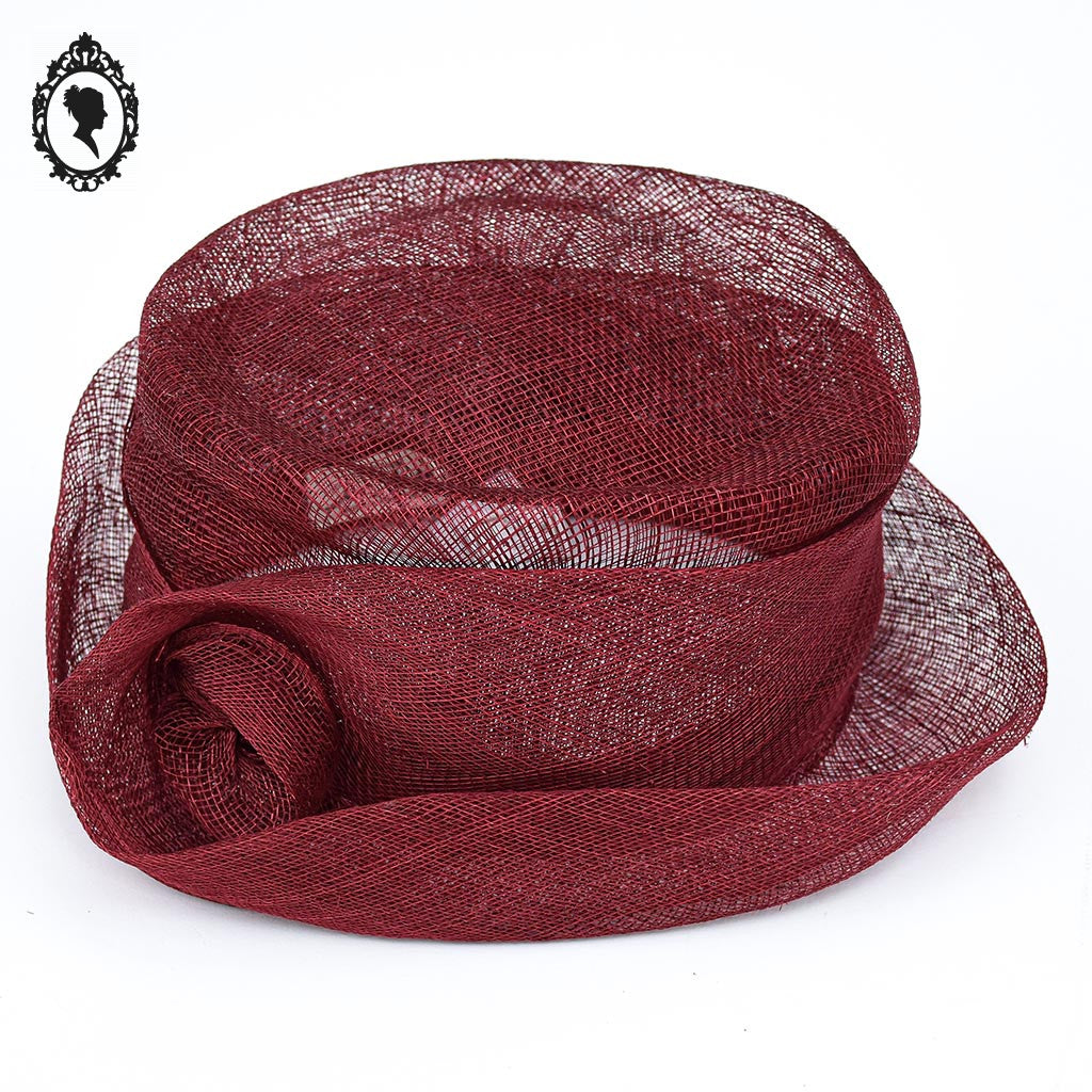 Chapeau femme cérémonie rouge bordeaux JOA NELL sisal paille NEUF Taille S ou 55 cm