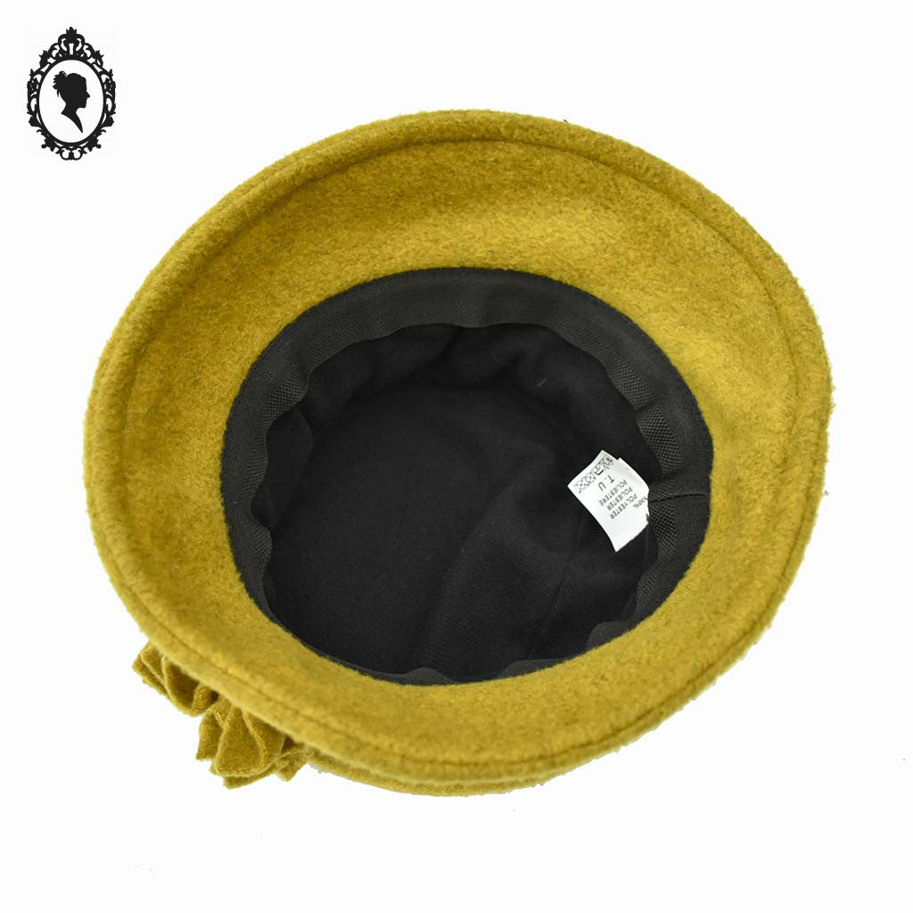 Chic Chapeau femme polaire vert jaune forme cloche NEUF Taille S M 55 - 56 cm