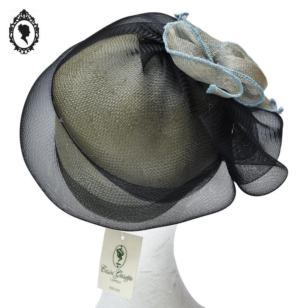 Chic chapeau été femme beige noir bleu fibre naturelle T M / 57 cm