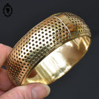 Chic gros bracelet manchette jonc large bombé laiton doré petits trous vintage