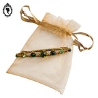 Chic longue broche strass verroterie vert en métal doré vintage ancien
