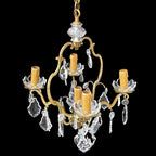Chic lustre cage à pampilles en bronze doré 5 feux ancien vintage