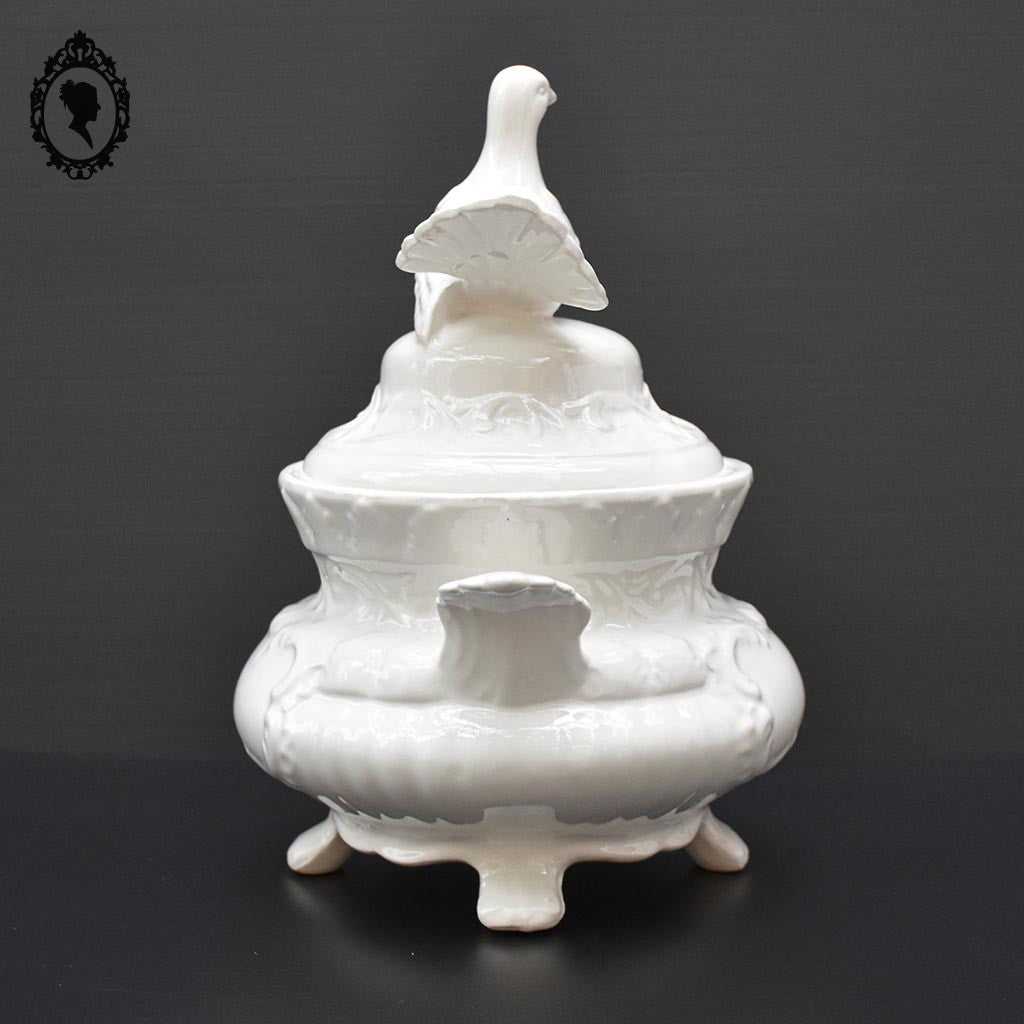 Chic soupière porcelaine blanche oiseau colombe Italie vintage