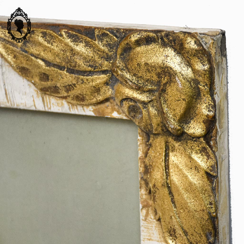 Chromo Sacré cœur de la Vierge Marie dans cadre bois sculpté beige et doré H 56 cm Art nouveau