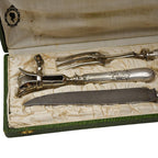 Coffret 3 couverts service complet à découper gigot métal argent décor Louis XV ancien XIX ième