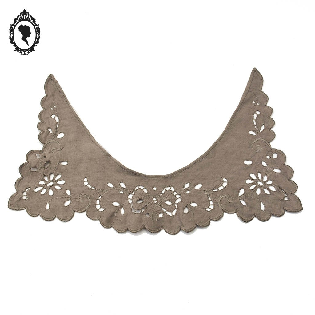 Col ancien femme fille dentelle ajourée style Richelieu teint beige taupe