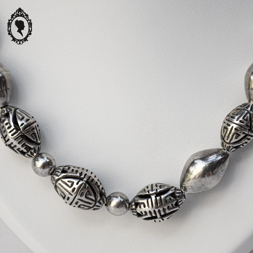 Collier ZAG style asiatique argenté grosses perles chaîne