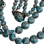 Collier ancien art déco 2 rangs de perles bleu porcelaine émaillée effet marbré