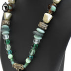 Collier berbère croix du sud métal perles bleu vert vintage ancien