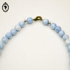 Collier bleu et blanc marbré perles rondes ras de cou en cascades vintage