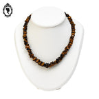 Collier marron en pierre protectrice œil de tigre chips vintage