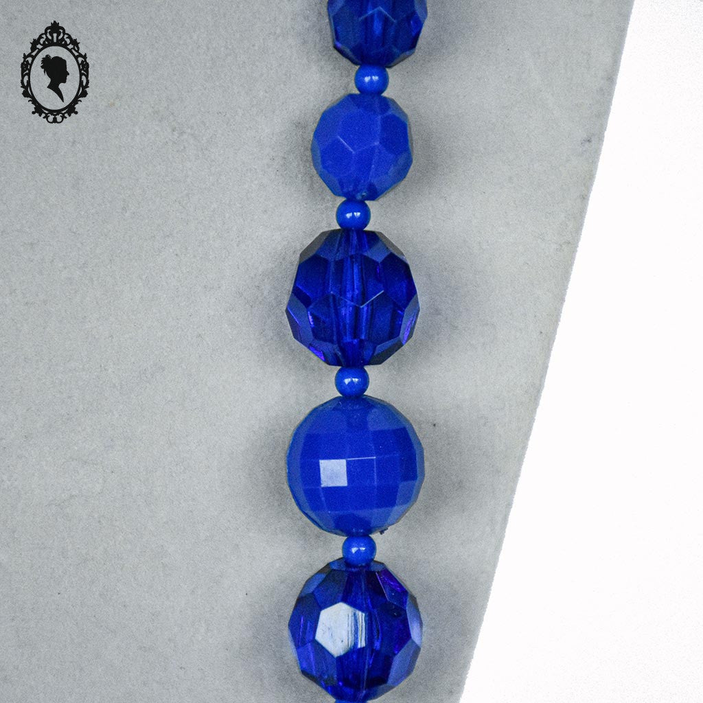 Collier perles à facettes en cascade bleu vif vintage