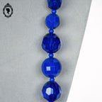 Collier perles à facettes en cascade bleu vif vintage