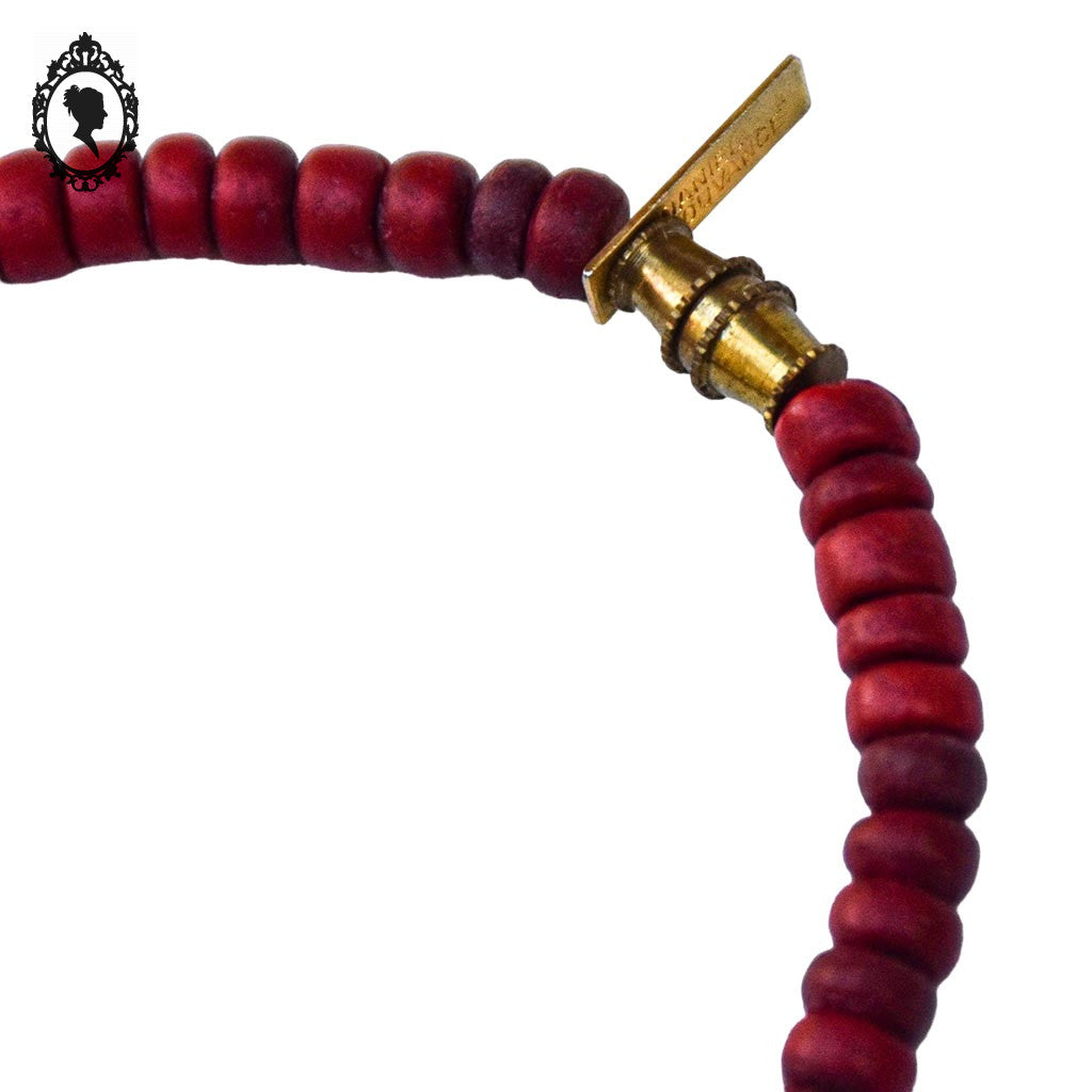 Collier perles en bois rouge Daniel Jouvance style bohème nature vintage