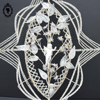 Couronne florale perles blanches objet de curiosité mortuaire ancienne 1900 H 75 cm