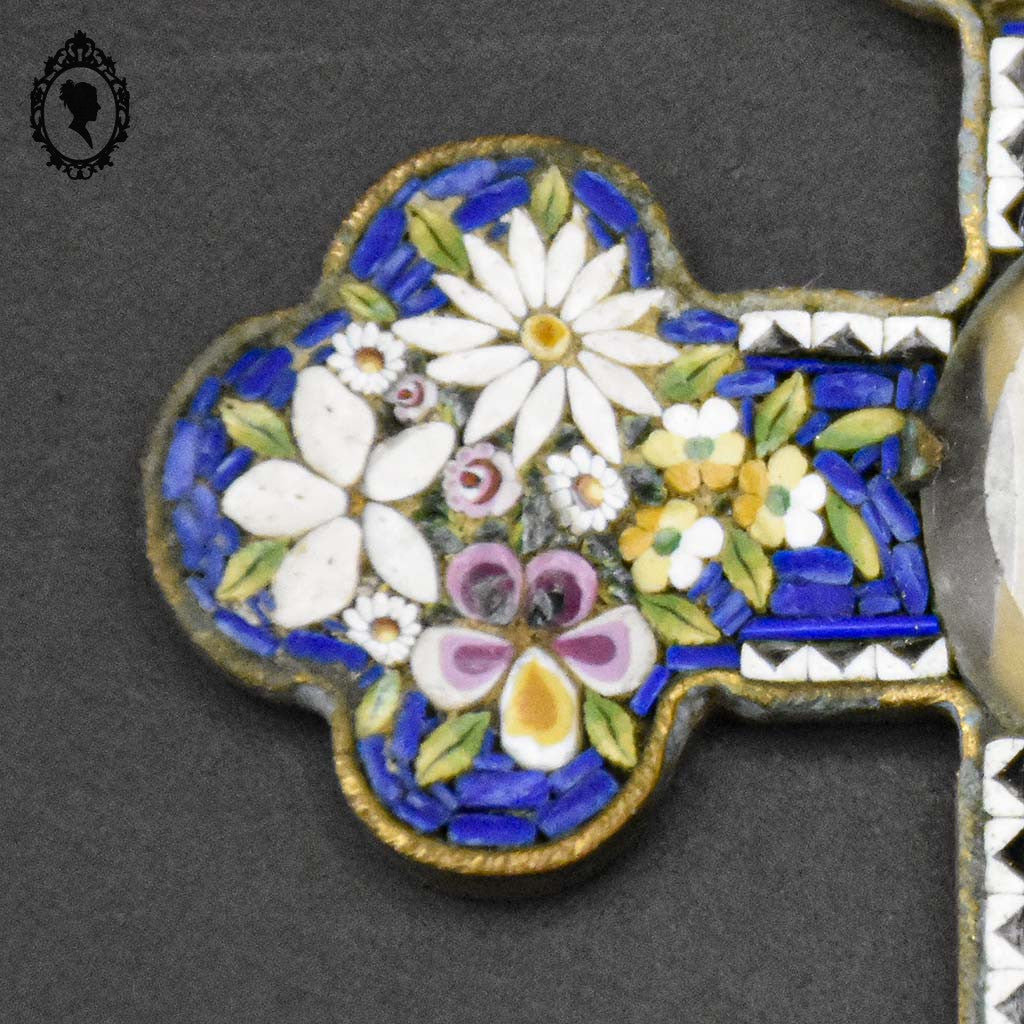 Croix en micro mosaïque de Roma Italienne photo verre H 10,5 cm ancienne