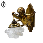 Deux appliques murales à 1 lampe ange chérubin bronze doré et pâte de verre Art déco