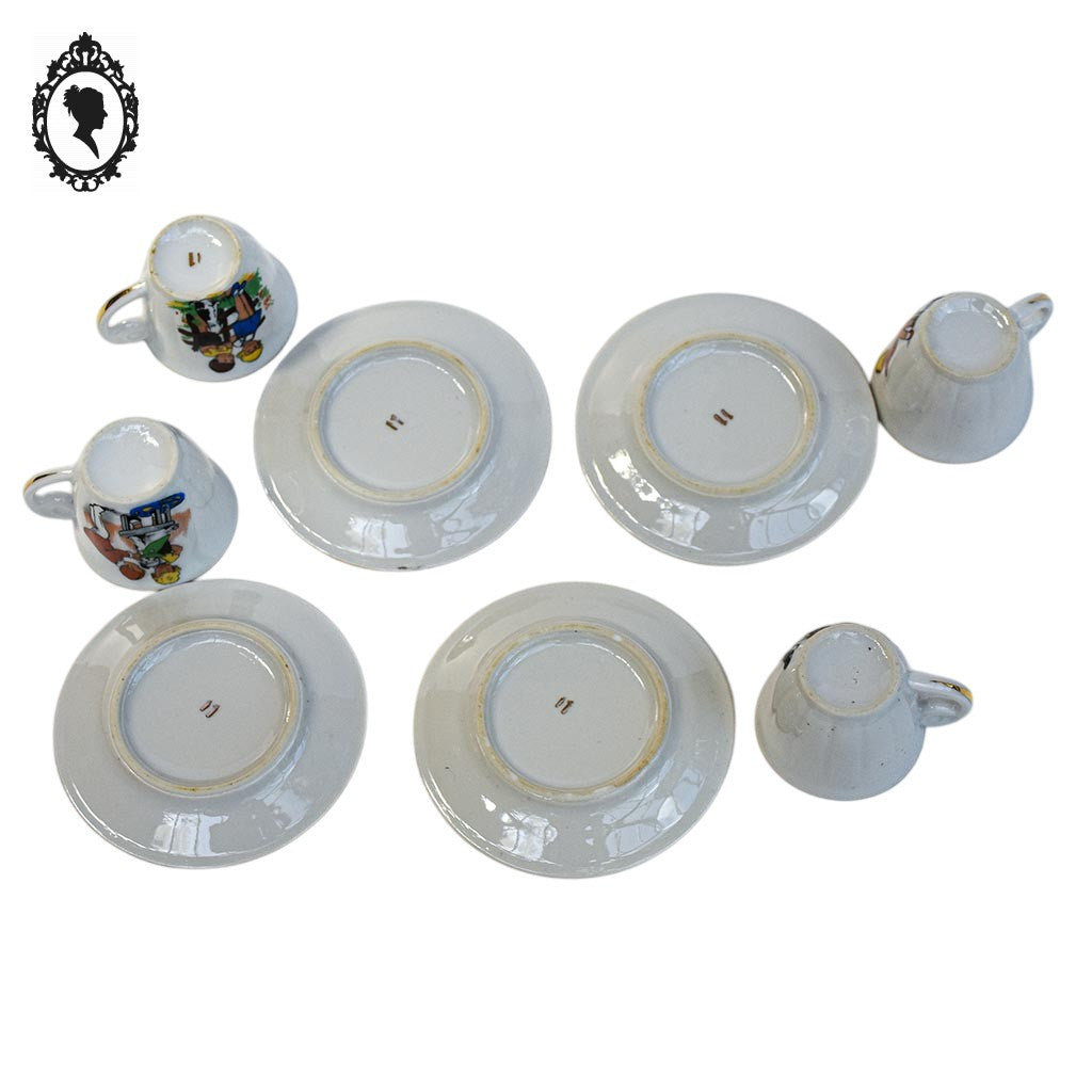 Dînette 4 tasses thé café porcelaine blanche dans l’esprit Germaine Bouret jouet vintage