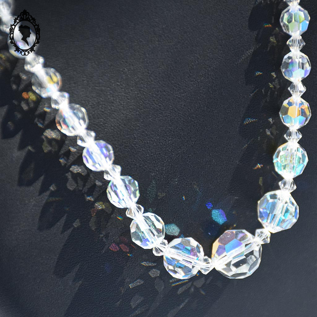 Élégant collier en cristal aurore boréale en cascade bijou ancien vintage