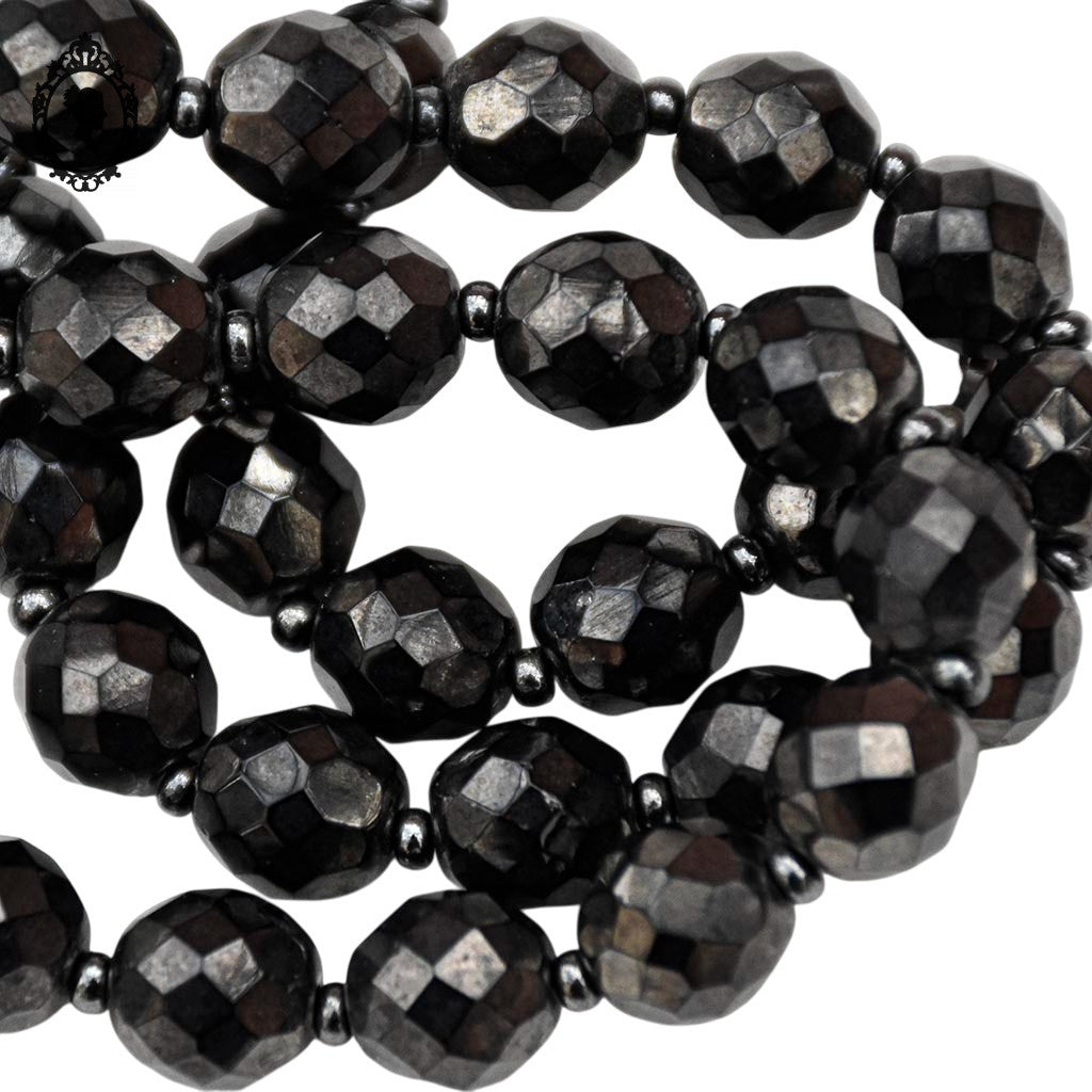 Élégant collier perle de verre facetté noir vintage ancien