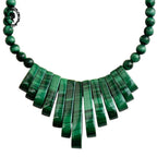 Élégant collier vert perles de malachite baguettes et rondes vintage