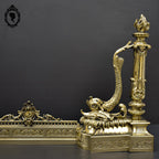 Élégant défenseur de cheminée chenets barre bronze doré chimère dauphin serpent de mer poisson ancien