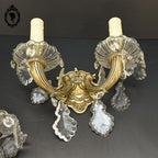 Elégante paire d’appliques en bronze doré pampilles baroque 2 lumières vintage