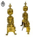 Élégante paire de chenets bronze doré pattes de lion accessoire de cheminée ancien Napoléon 3 XIX ème