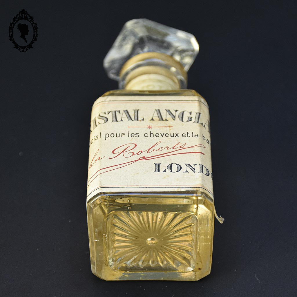 Flacon ancien collection en cristal héliotrope Anglais London pour cheveux et barbe