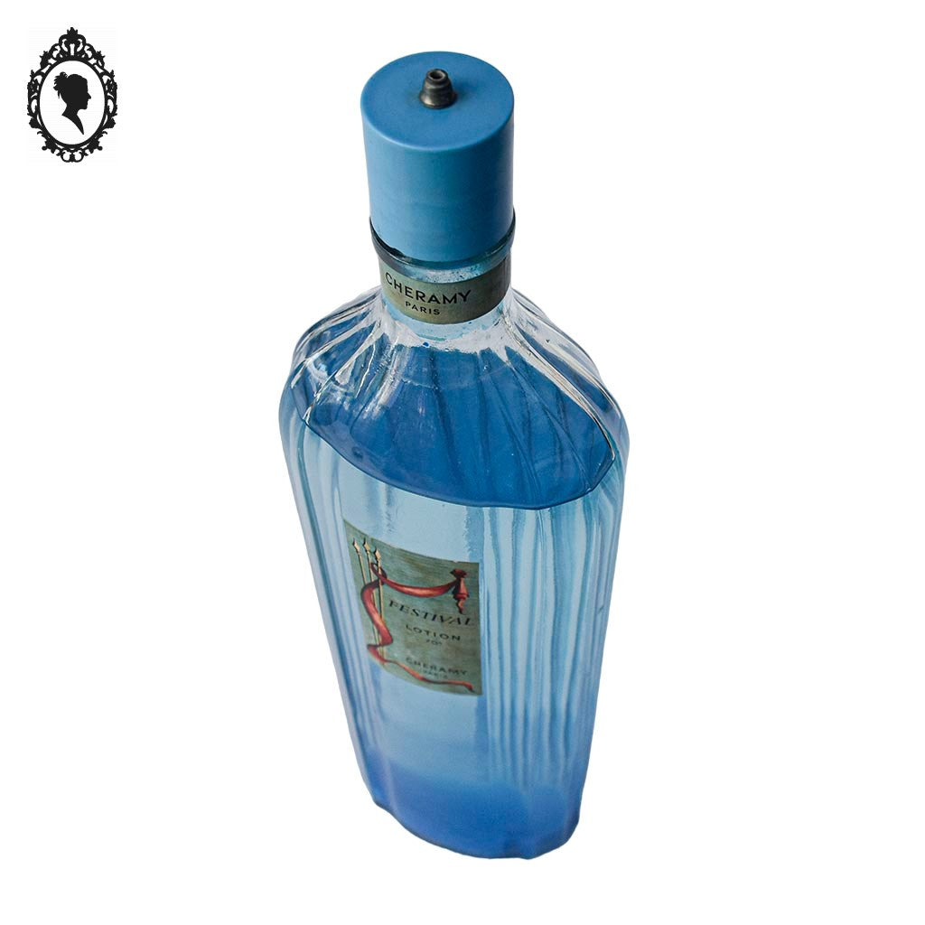 Flacon bouteille collection Festival Cheramy Paris parfum lotion bleu ancien vintage