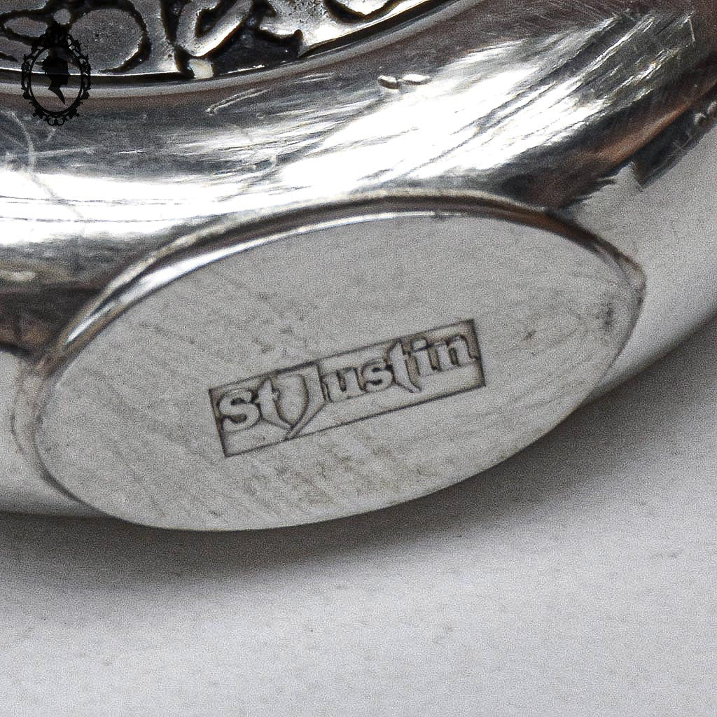 Flacon miniature circulaire en métal flasque de hanche celtique alcool ou parfum St Justin