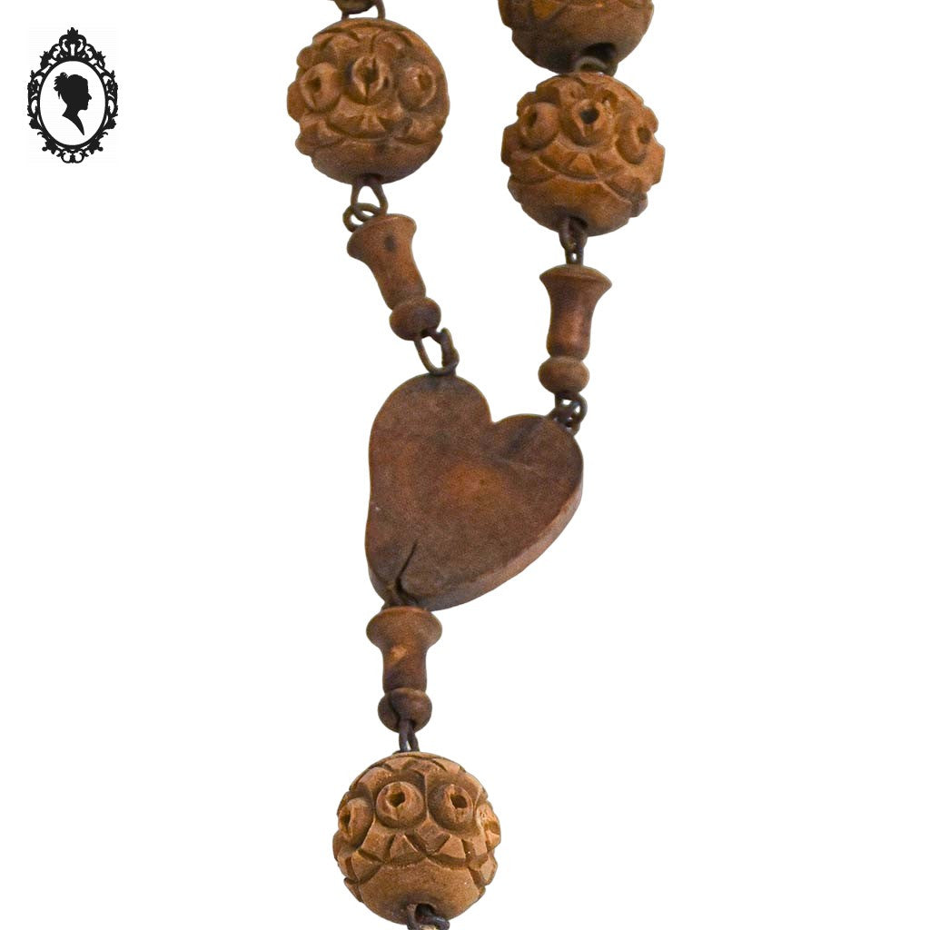 Grand Chapelet Rosaire en bois brut objet religieux avec Christ en régule ancien
