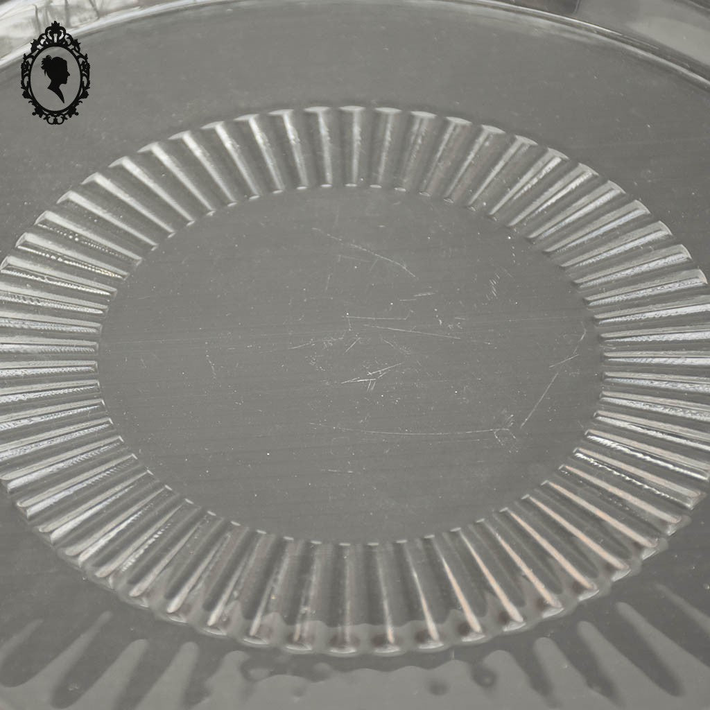 Grande cloche à fromage transparente en verre blanc avec son assiette plateau vintage