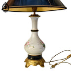 Grande lampe de table à poser porcelaine fleurie laiton ancienne