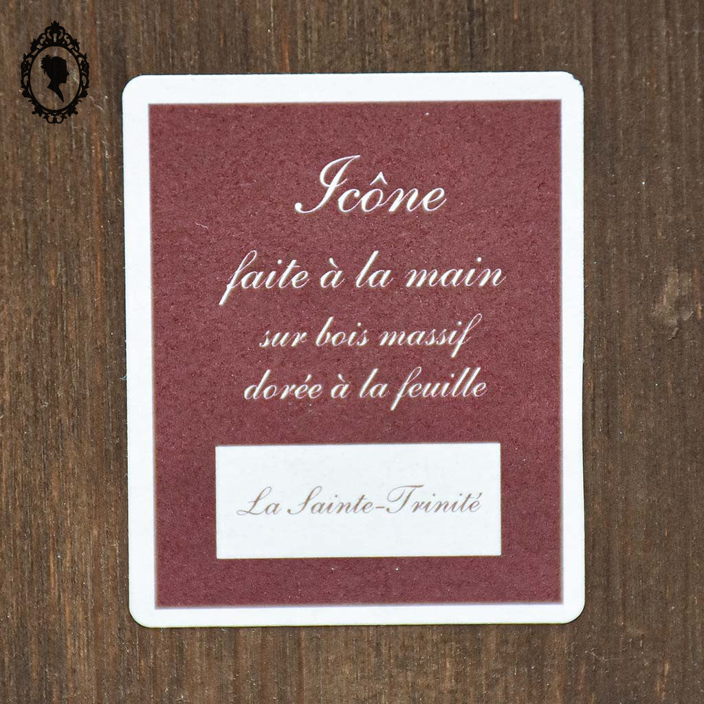 Icône sur bois scène religieuse dorée à la feuille La Sainte Trinité