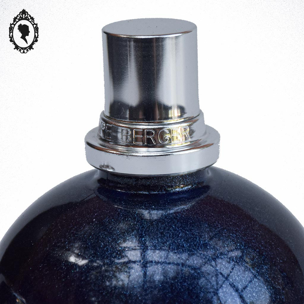 Lampe Berger bleu nuit à paillettes et gris argent