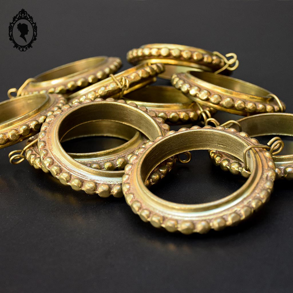 Lot 10 anneaux en bronze plein D 7,5 cm rang de perles accessoire pour rideau ancien