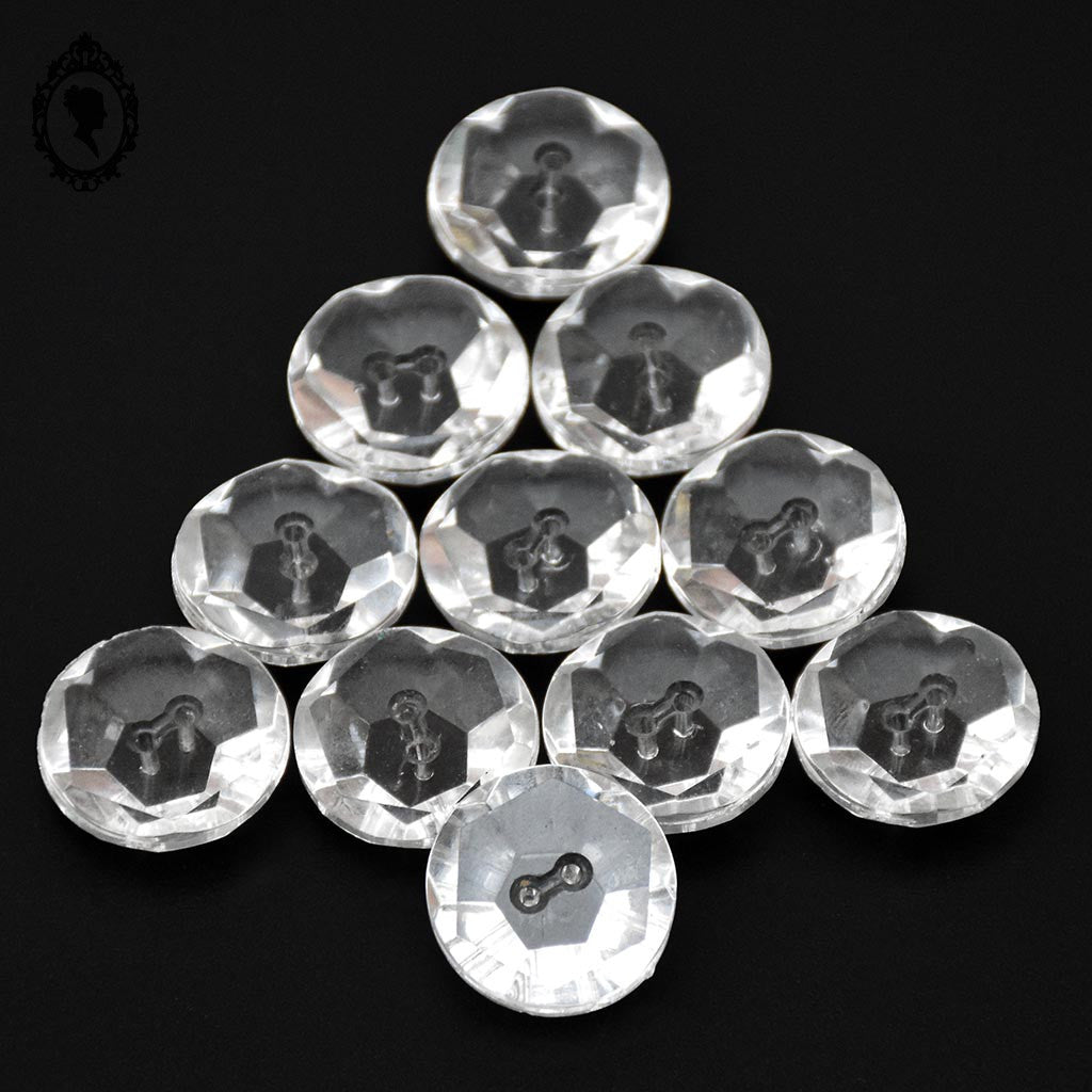 Lot 11 boutons diamant verre blanc transparent facetté D 2,3 cm 23 mm anciens