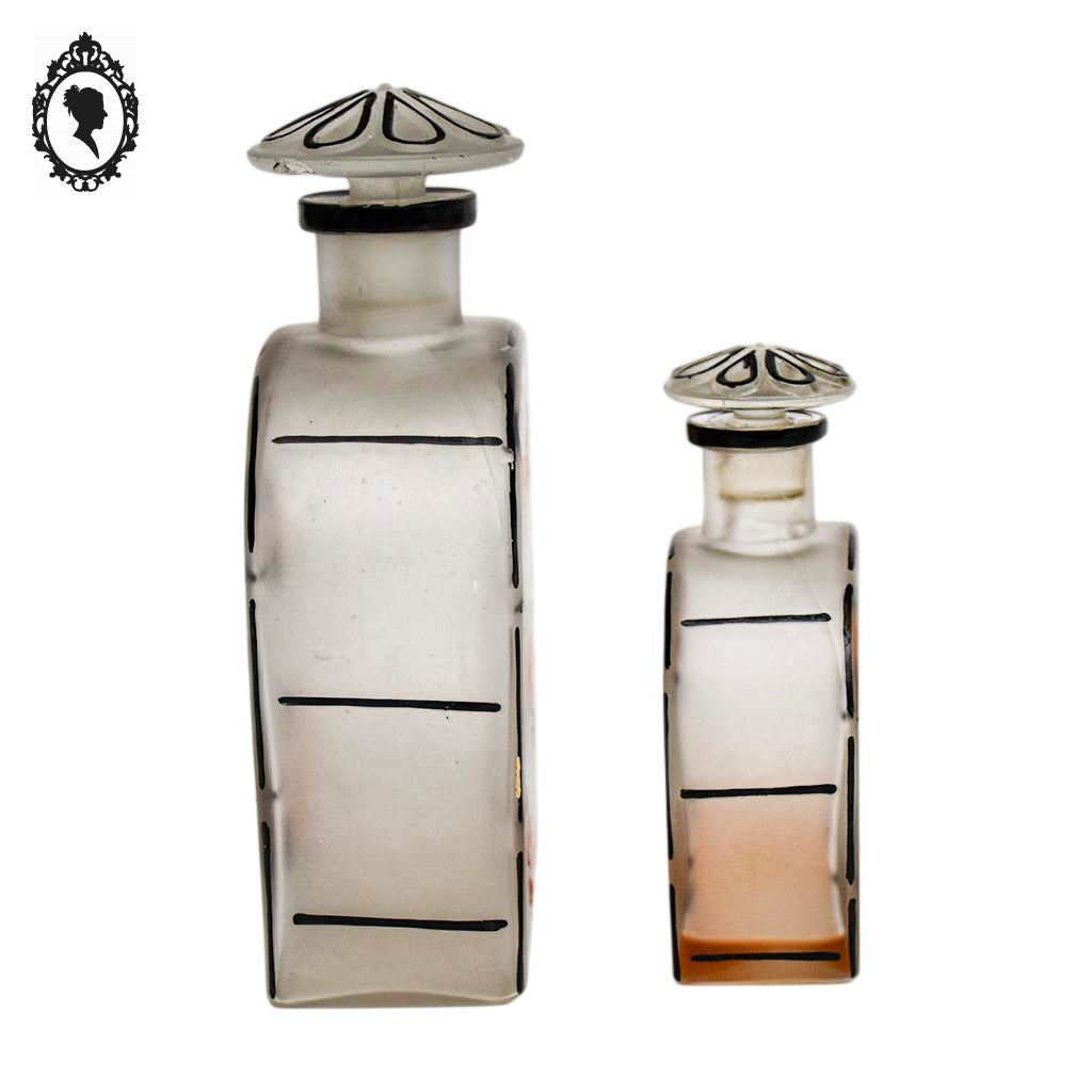 Lot 2 superbes anciens flacons parfum verre émaillé signé époque art déco