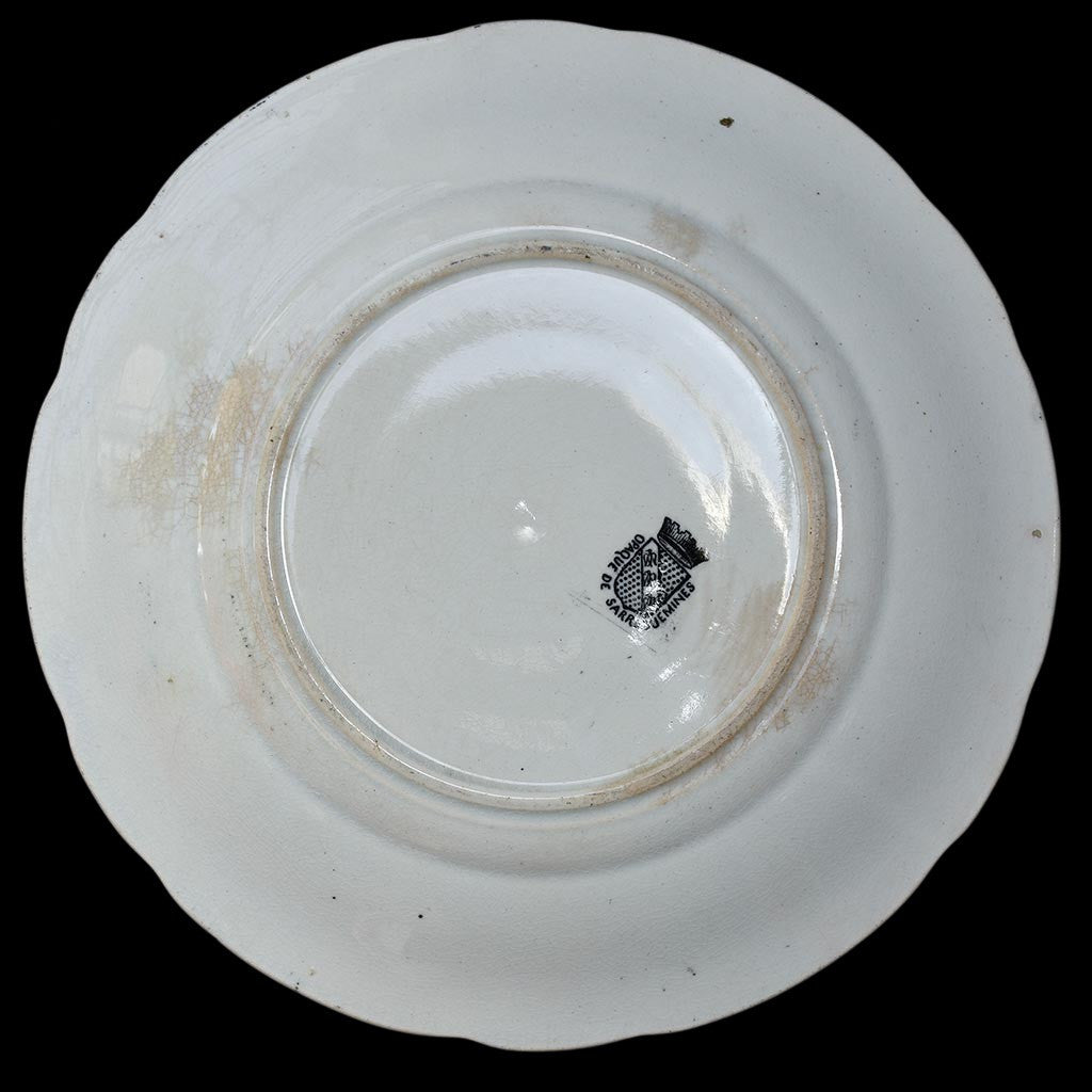 Lot 3 assiettes à dessert parlantes beige noir opaque de Sarreguemines anciennes