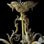 Lustre plafonnier bronze doré Napoléon III 4 lumières tulipes blanches ancien