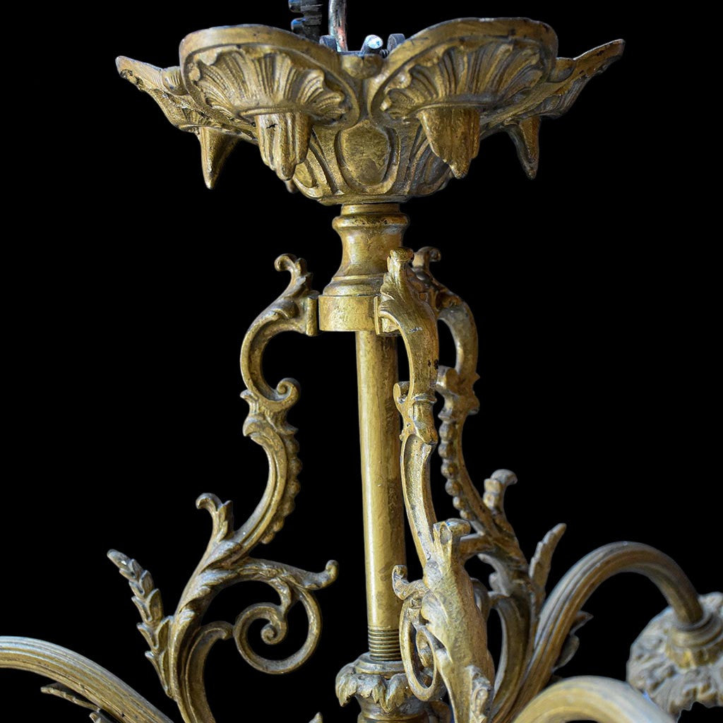 Lustre plafonnier bronze doré Napoléon III 4 lumières tulipes blanches ancien
