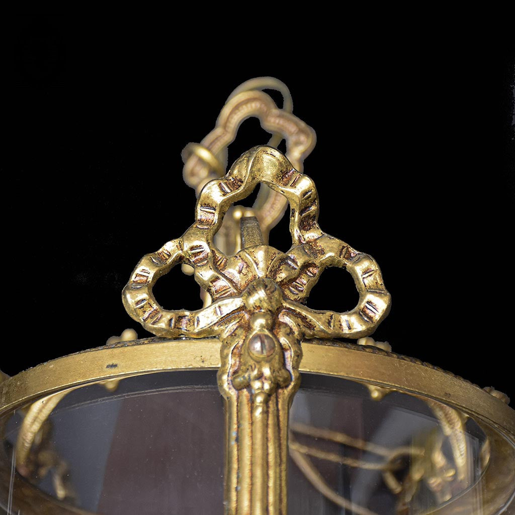 Lustre plafonnier lanterne cage 3 lumières verre bronze doré vintage