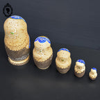 Matriochkas 5 poupées Russes gigognes bois naturel bleu doré