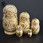 Matriochkas 5 poupées Russes gigognes bois naturelle doré argent