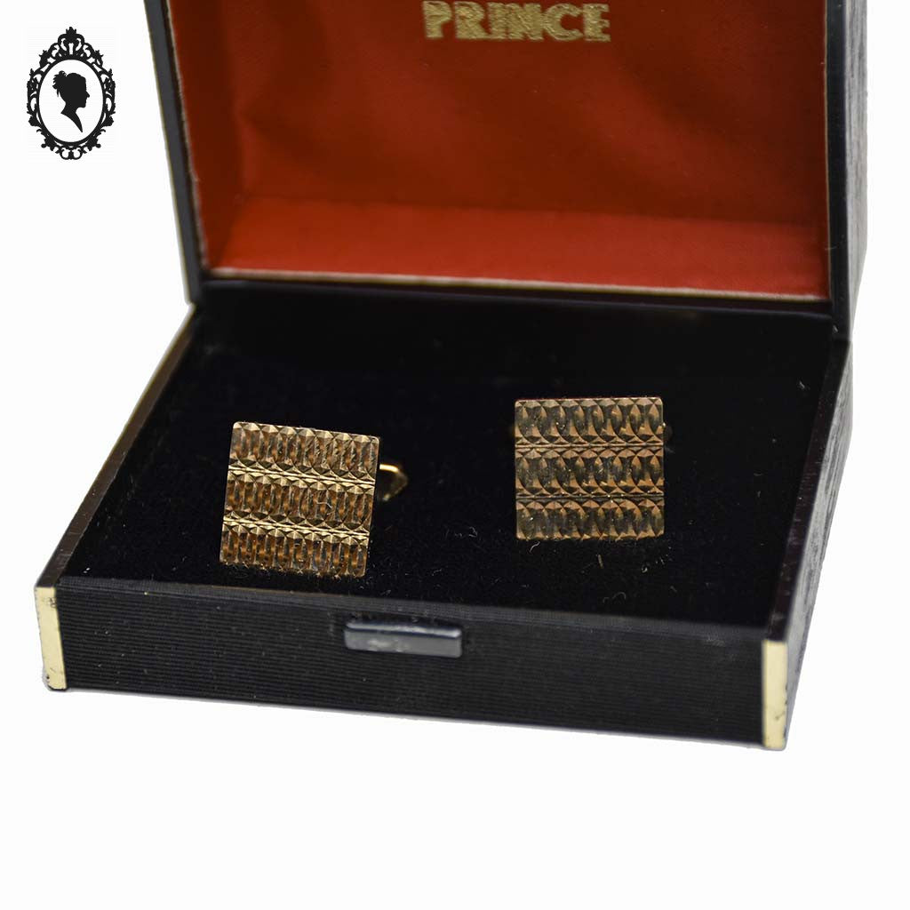 Paire de boutons de manchette Prince doré carré Vénus VINTAGE