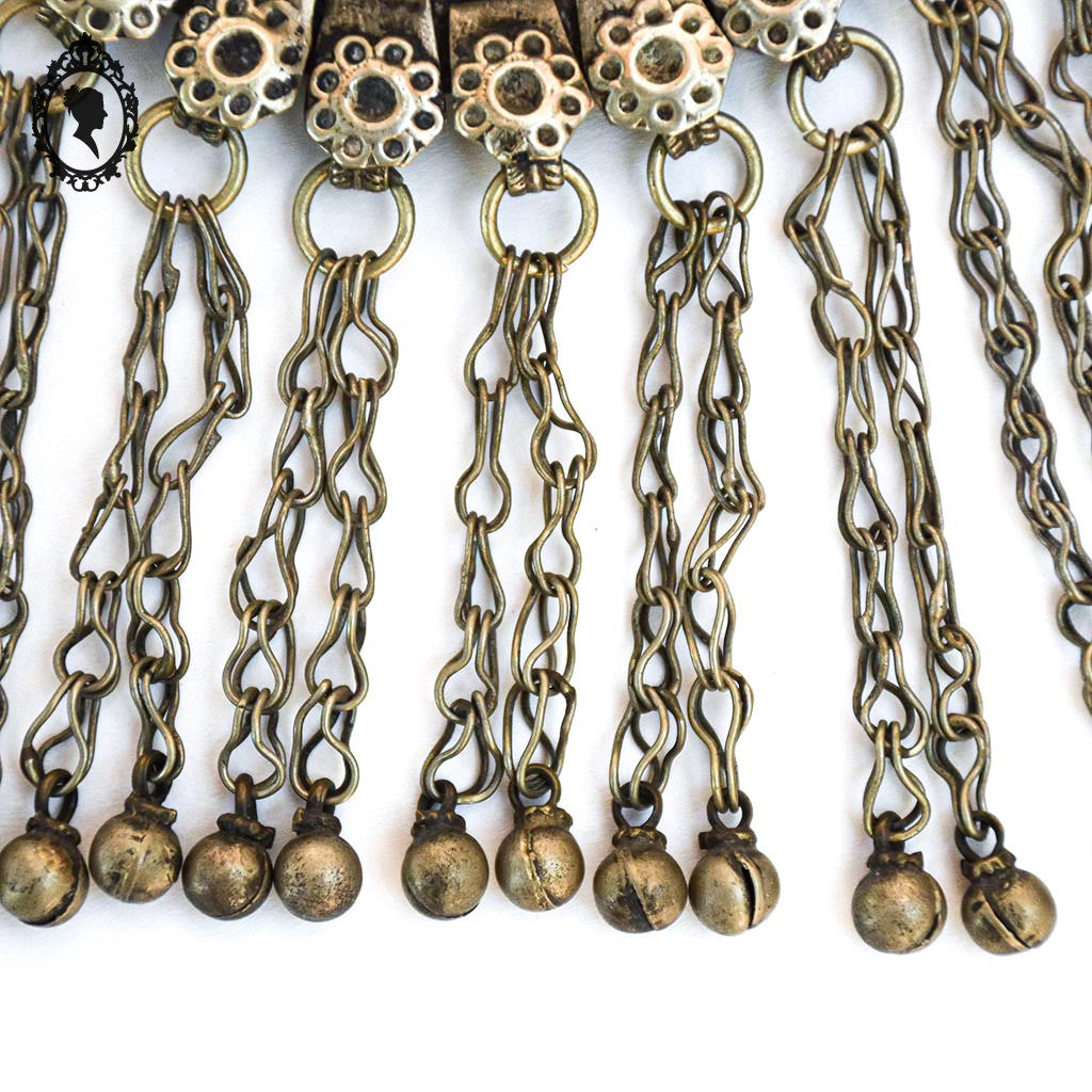 Pendentif collier ethnique métal antique H 16 cm nomade vintage ancien