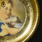 Petit cadre miniature portrait Enfant aux cerises Fragonard sur ivoire signé ancien