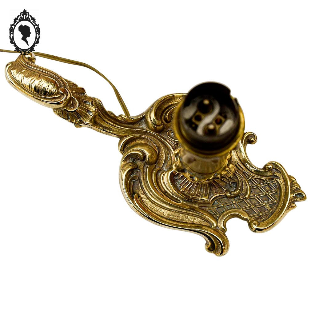 Petite lampe bougeoir à main à poser queue de rat, rat de cave bronze doré vintage