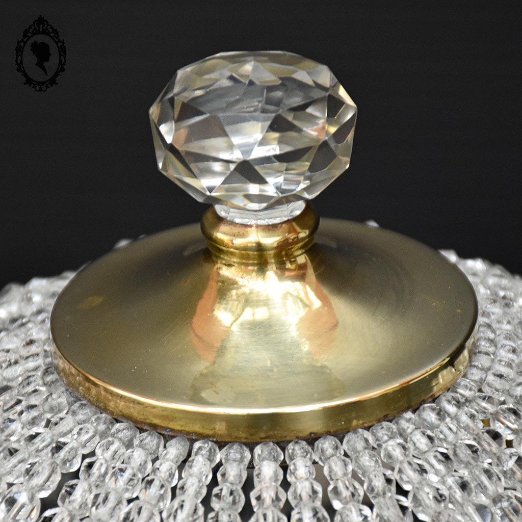 Plafonnier lustre art déco guirlandes de perles pointe diamant cristal laiton ancien